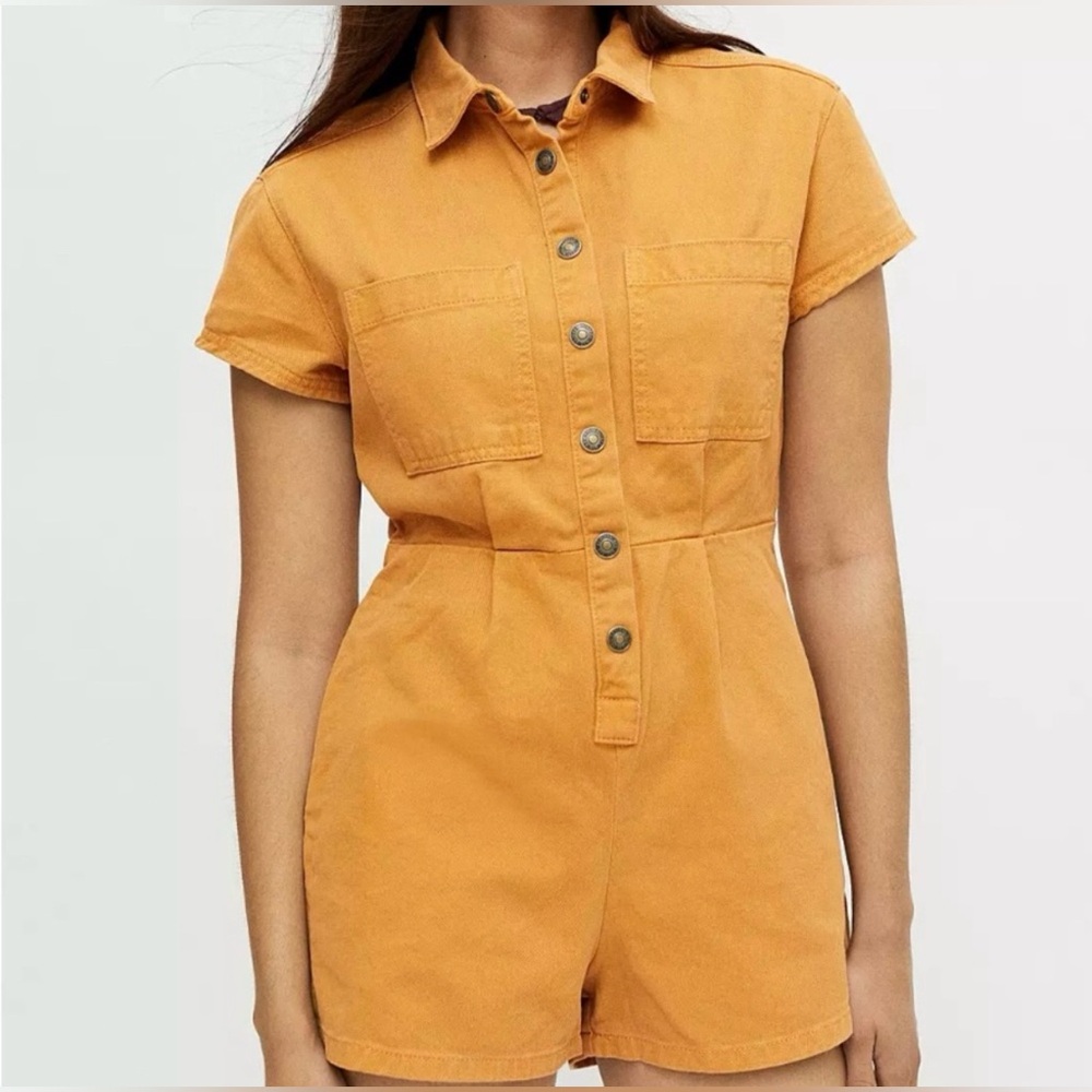 BDG Joey Short Sleeve Denim Coverall Romper- XS